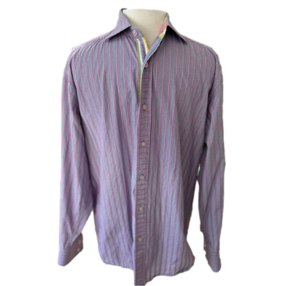 Robert Graham Pink Blue Size Large Shirt  Long Sleeve Button Down Floral